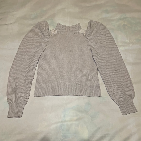 LoveShackFancy- Beige Potter Sweater Size S Cashmere Puff Sleeve Fall Fashion - Picture 3 of 11